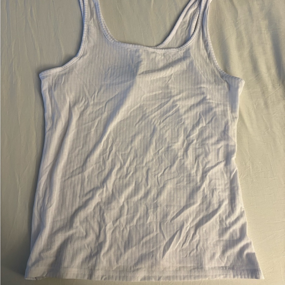 ALO Yoga White Ribbed Sea Coat Full Length scoop neck Tank Top